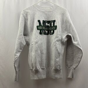 Vintage MSU Michigan State University Spartans Sweatshirt Size Medium Plaid Gray
